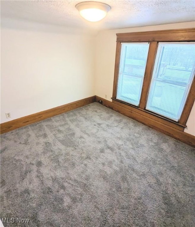 unfurnished room featuring carpet flooring and a textured ceiling