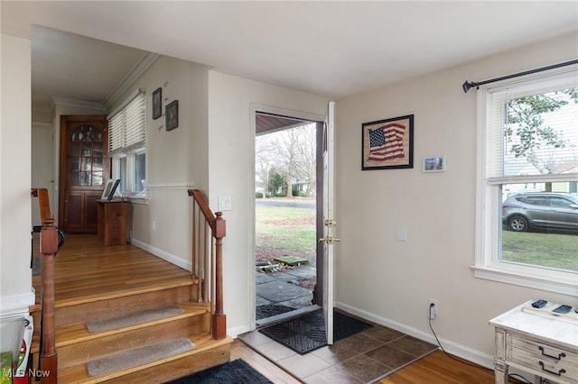 entryway with wood-type flooring