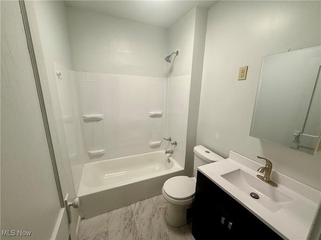 full bathroom with vanity, toilet, and shower / washtub combination