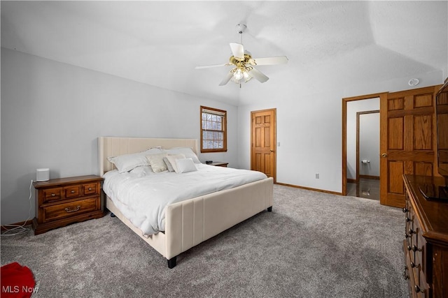 bedroom featuring ceiling fan and carpet floors