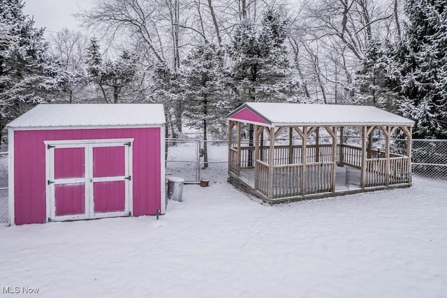 view of snow covered structure