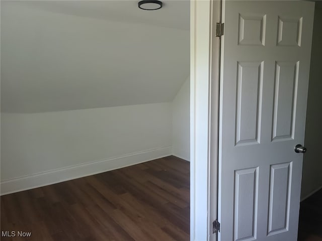 additional living space featuring dark hardwood / wood-style floors and lofted ceiling