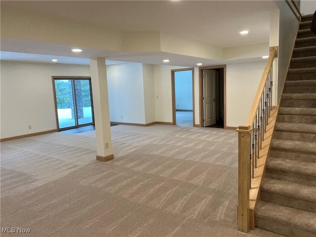 basement with light carpet