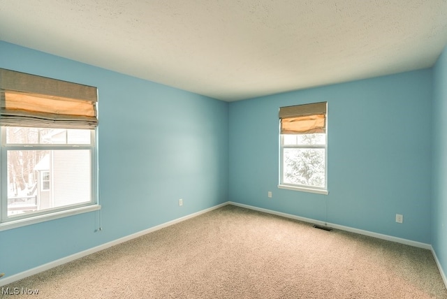 carpeted spare room featuring a textured ceiling