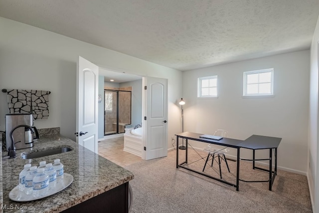 680 Morgan Trl, Aurora, OH 44202 - office space with a sink, a textured ceiling, baseboards, and light carpet