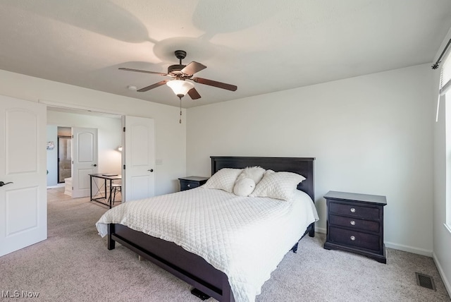 680 Morgan Trl, Aurora, OH 44202 - bedroom featuring light colored carpet, visible vents, baseboards, and ceiling fan