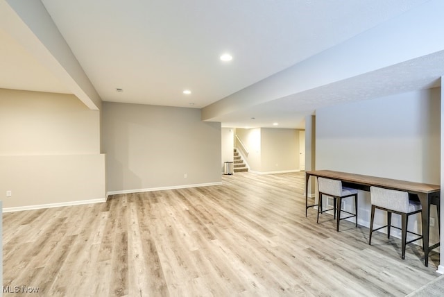 680 Morgan Trl, Aurora, OH 44202 - finished basement featuring light wood-style floors, stairs, baseboards, and recessed lighting