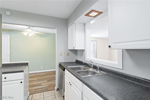 kitchen featuring white cabinets, stainless steel dishwasher, and sink