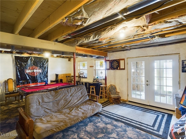 interior space featuring french doors and billiards