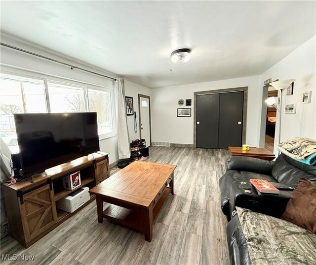 living room with light wood-type flooring