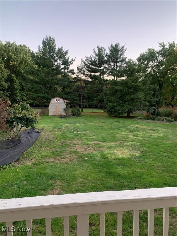 view of yard with a storage unit