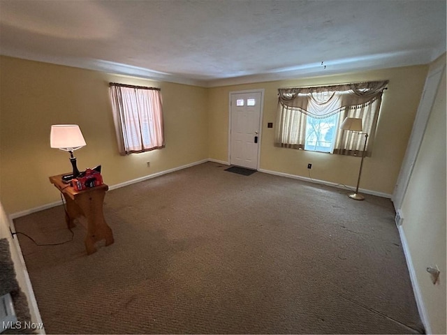 carpeted foyer featuring a healthy amount of sunlight