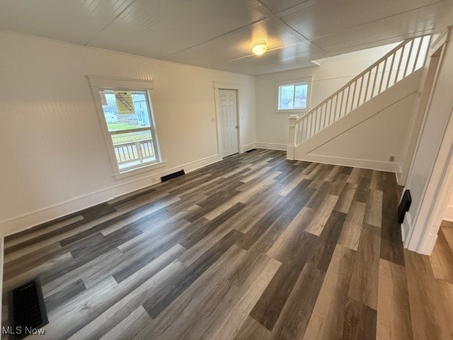 interior space with dark wood-type flooring