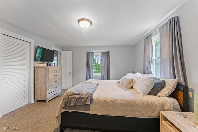 carpeted bedroom with a closet