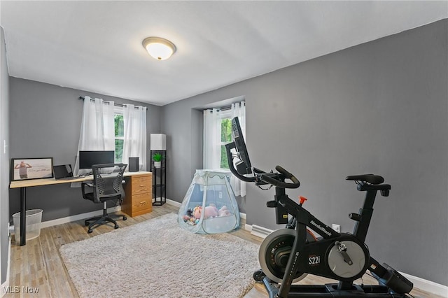 office space with light hardwood / wood-style floors