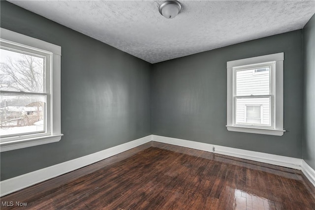 spare room with wood-type flooring, a textured ceiling, and a wealth of natural light