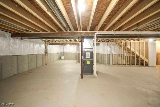 basement with heating unit