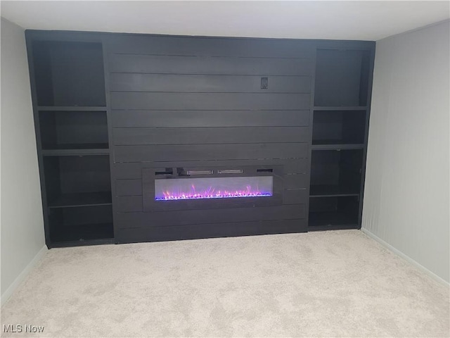 details featuring carpet flooring and built in shelves