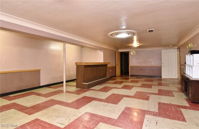 basement with crown molding