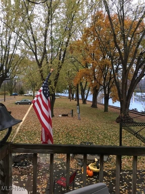 view of yard with a water view