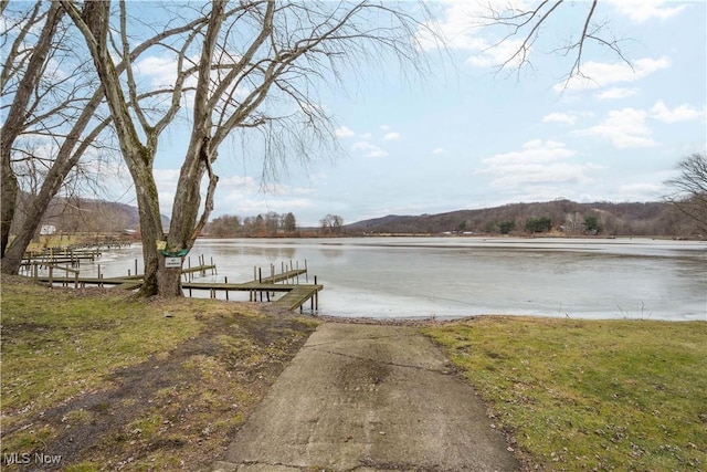 view of dock with a water view