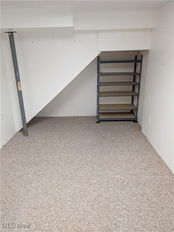 basement with carpet flooring