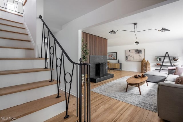 living room with light hardwood / wood-style flooring