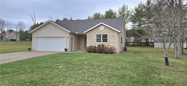 view of front facade with a garage and a front lawn