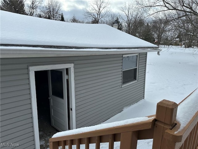 view of snow covered exterior