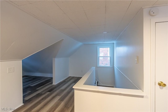 additional living space with dark hardwood / wood-style floors and lofted ceiling