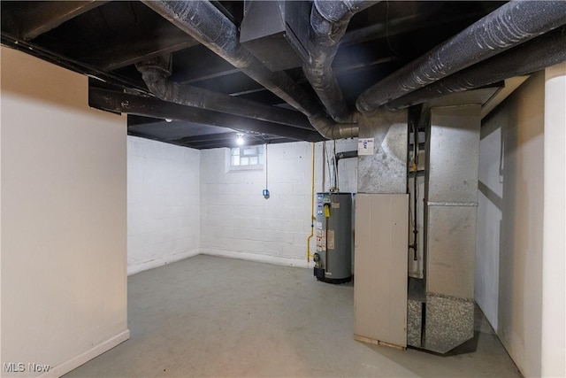 basement featuring gas water heater