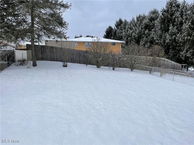 view of yard covered in snow