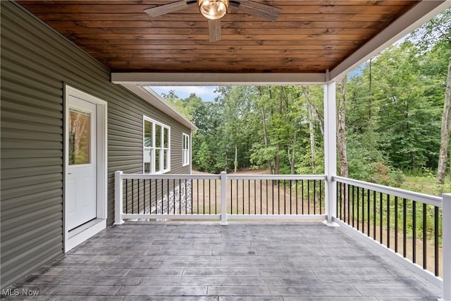 wooden terrace with ceiling fan