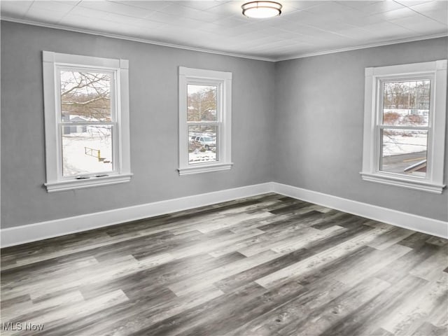 empty room with hardwood / wood-style flooring, a wealth of natural light, and crown molding