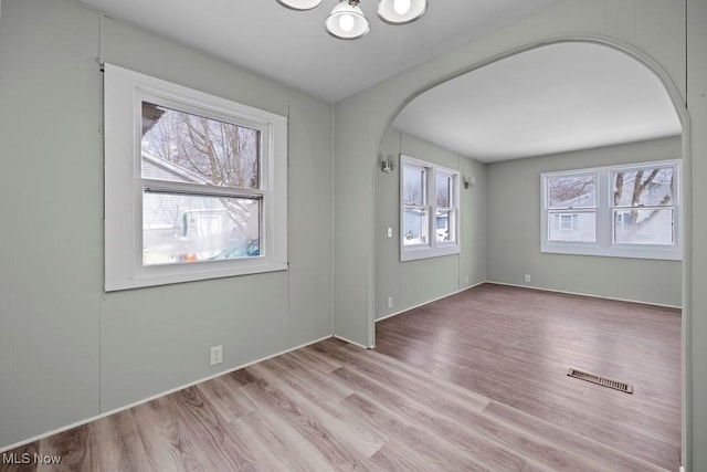 unfurnished room featuring light wood-type flooring and a healthy amount of sunlight