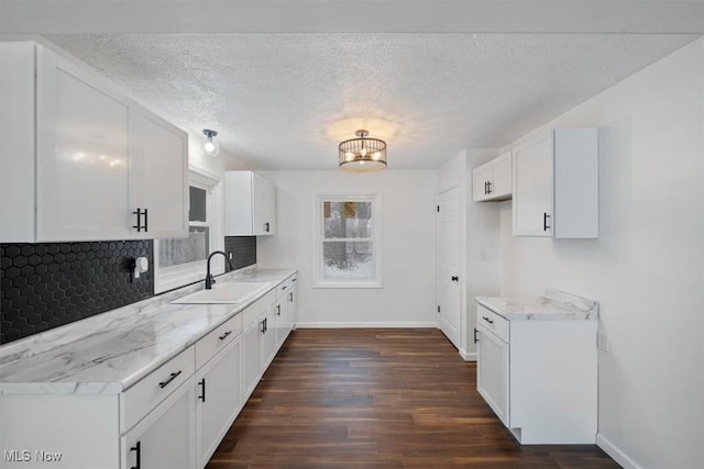 kitchen with white cabinets, dark wood-type flooring, and sink