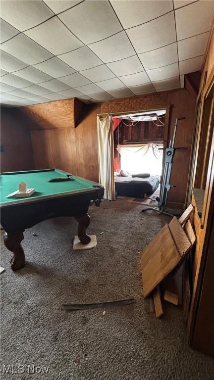 game room with carpet flooring and pool table