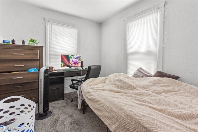 bedroom featuring multiple windows and light colored carpet