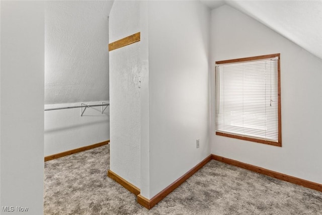 additional living space featuring light colored carpet and lofted ceiling