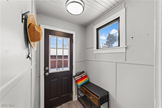 doorway featuring light hardwood / wood-style floors