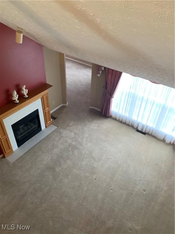 bonus room featuring carpet floors and a textured ceiling