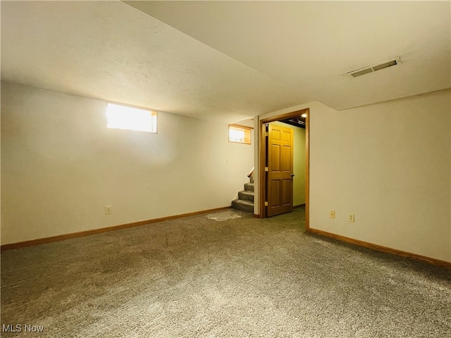 basement with carpet floors