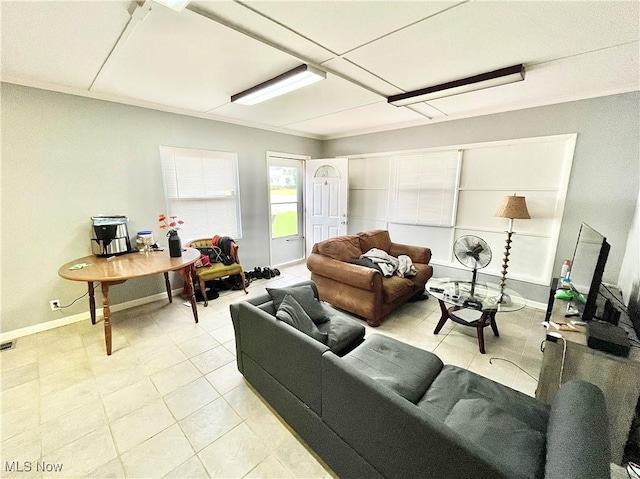 living room featuring light tile patterned flooring