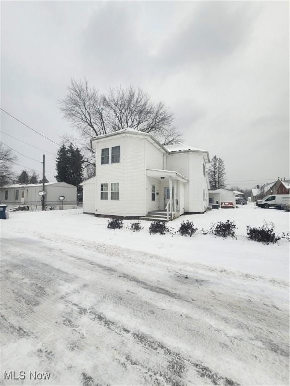 view of snow covered exterior