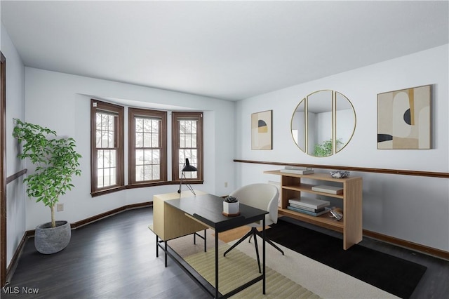 home office featuring dark hardwood / wood-style flooring