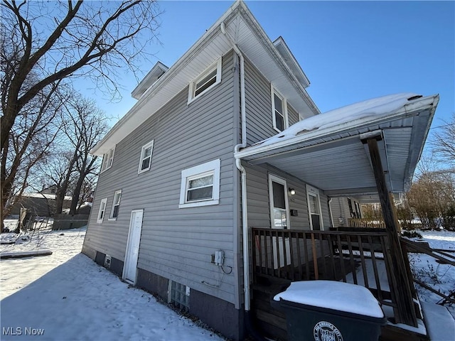 view of snow covered exterior