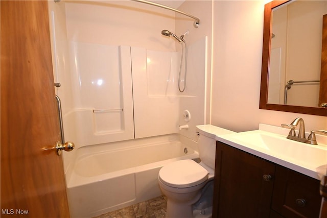 full bathroom featuring shower / washtub combination, vanity, and toilet