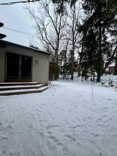 view of yard layered in snow