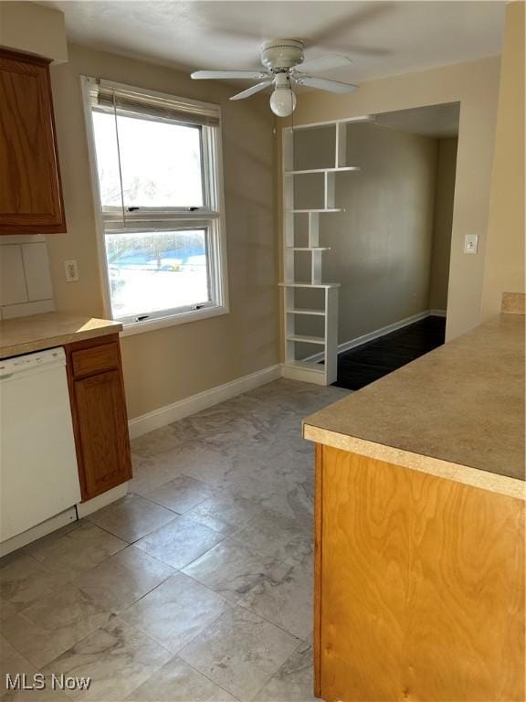 kitchen with ceiling fan and dishwasher