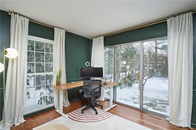 office space featuring hardwood / wood-style floors